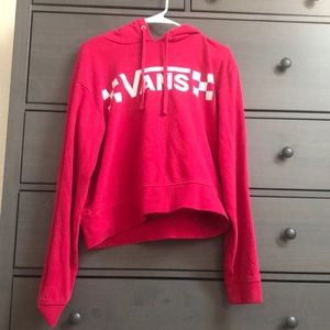 Red Cropped Vans Hoodie with pull strings